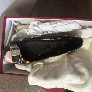 Salvatore Ferragamo Black and Pink Patterned Flats